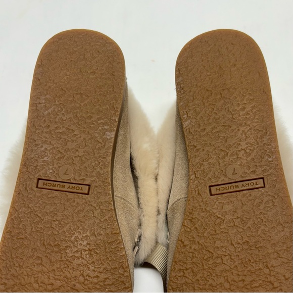 Tory Burch Aberdeen Split Suede Genuine Rabbit Fur Trim Slipper Natural/Camel 7 - Picture 10 of 17